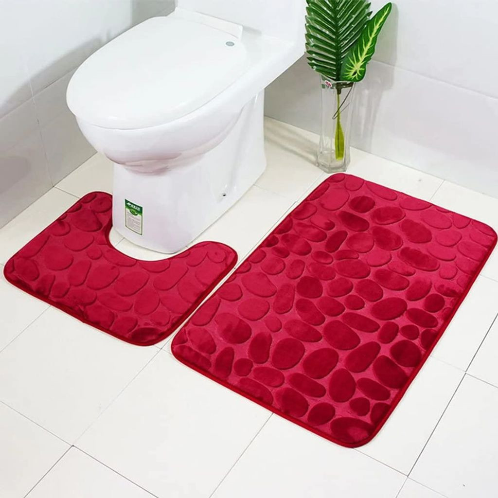 Badteppich Set 2 Teilig Waschbar Rutschfest Badematten-Set Badvorleger Und  Wc Teppich Für Badezimmer, Rot intended for Badezimmer Garnitur 2 Teilig