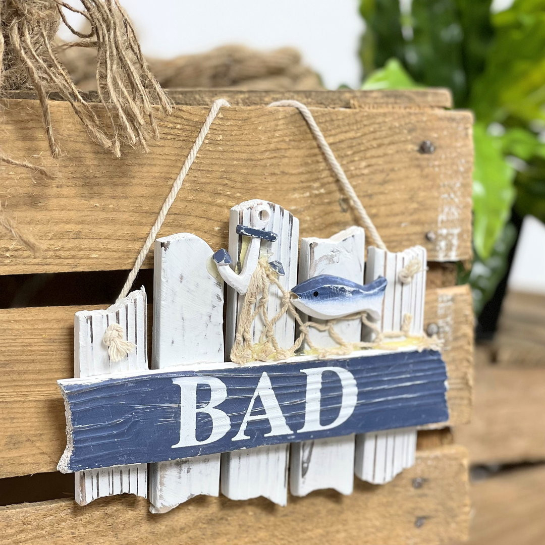 Holzschild &quot;Bad&quot; Blau regarding Badezimmer Schild