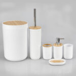 Seifenspender Zubehör Set Aus Bambus, Badezimmer Accessoires Set Mit  Lotionspender, Mülleimer, Seifenschale, Toilettenbürste, Zahnbürstenhalter  Und pertaining to Badezimmer Zubehör Set