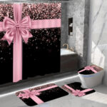 4 Teiliges Glitzerndes Rosa Duschvorhang Set Mit Teppich Und  Wc Deckelmatte, Glitzernde Tropfen Verleihen Ihrem Badezimmer Luxus Und  Stil – Zu With Badezimmer Set Rosa