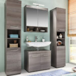 Badezimmer Möbel Badmöbel Set Runner 4 Teilig Sardegna Rauchsilber Grau Mit  Hochschrank Und Spiegelschrank With Badezimmer Set Günstig